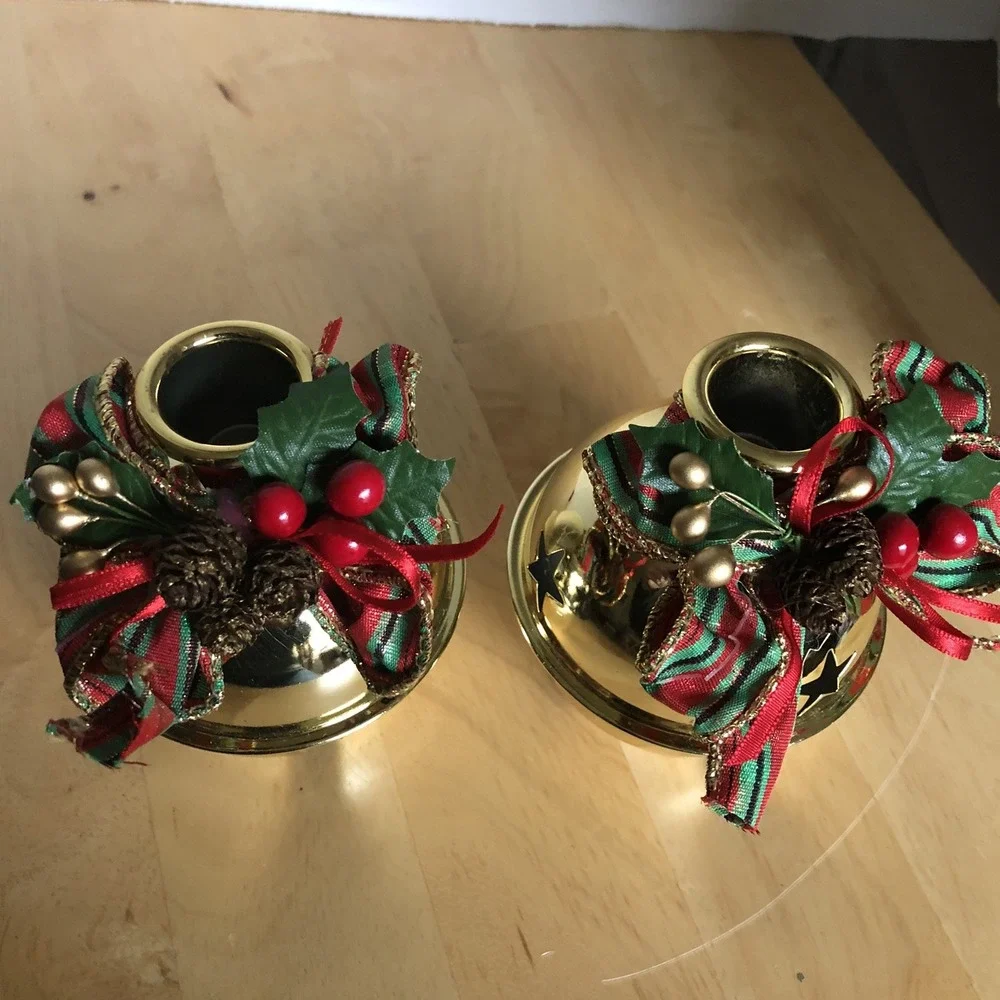 Home for the Holidays Brass Plated Bell Candlesticks - Set of 2 New in Box